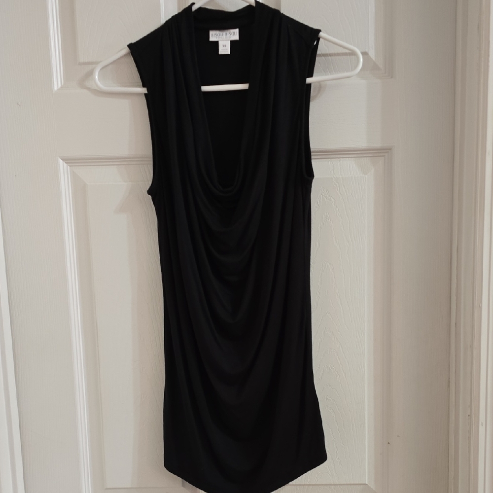 Bisou Bisou Black Draped Cowl Neck Sleeveless Top